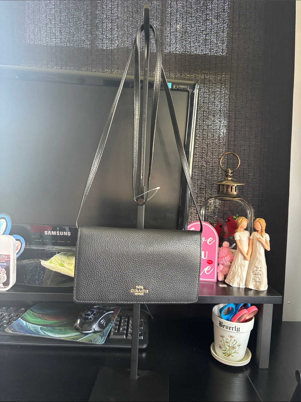 Coach Black Pebbled Leather Crossbody Shoulder Bag